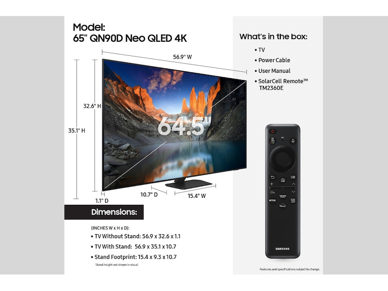 Samsung QN65QN90DAFXZA 65" Class NEO QLED 4K Smart TV QN65QN90D 2024