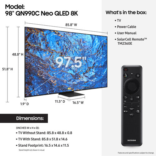 Samsung QN98QN990CF 98" Class Smart LED TV - Quantum Dot LED Backlight - 7680 X 4320 Resolution