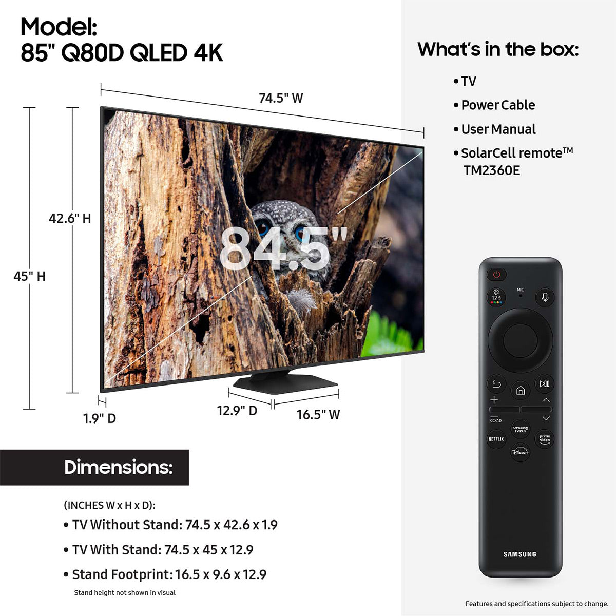 Samsung QN85Q80DA Q80D 85" 4K QLED Smart TV with Quantum HDR+ (2024) QN85Q80DAFXZA