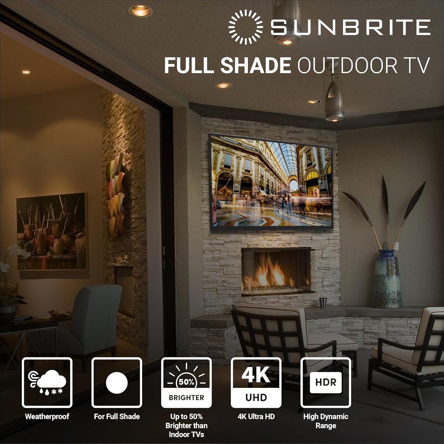 SunBrite Veranda 2 Series 55-inch Full Shade Outdoor TV | 4K Ultra HD HDR LED Weatherproof Television (SB-V-55-4KHDR-BL)