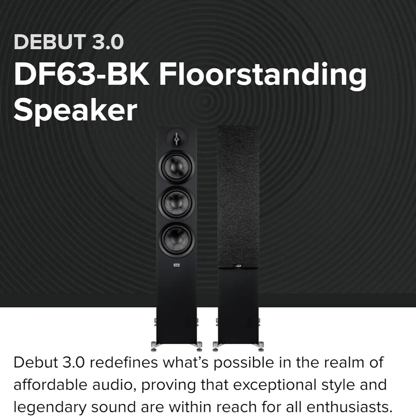 ELAC Debut 3.0 3-Way DF63 6.5" Floorstanding Speaker for Home Theater, Black