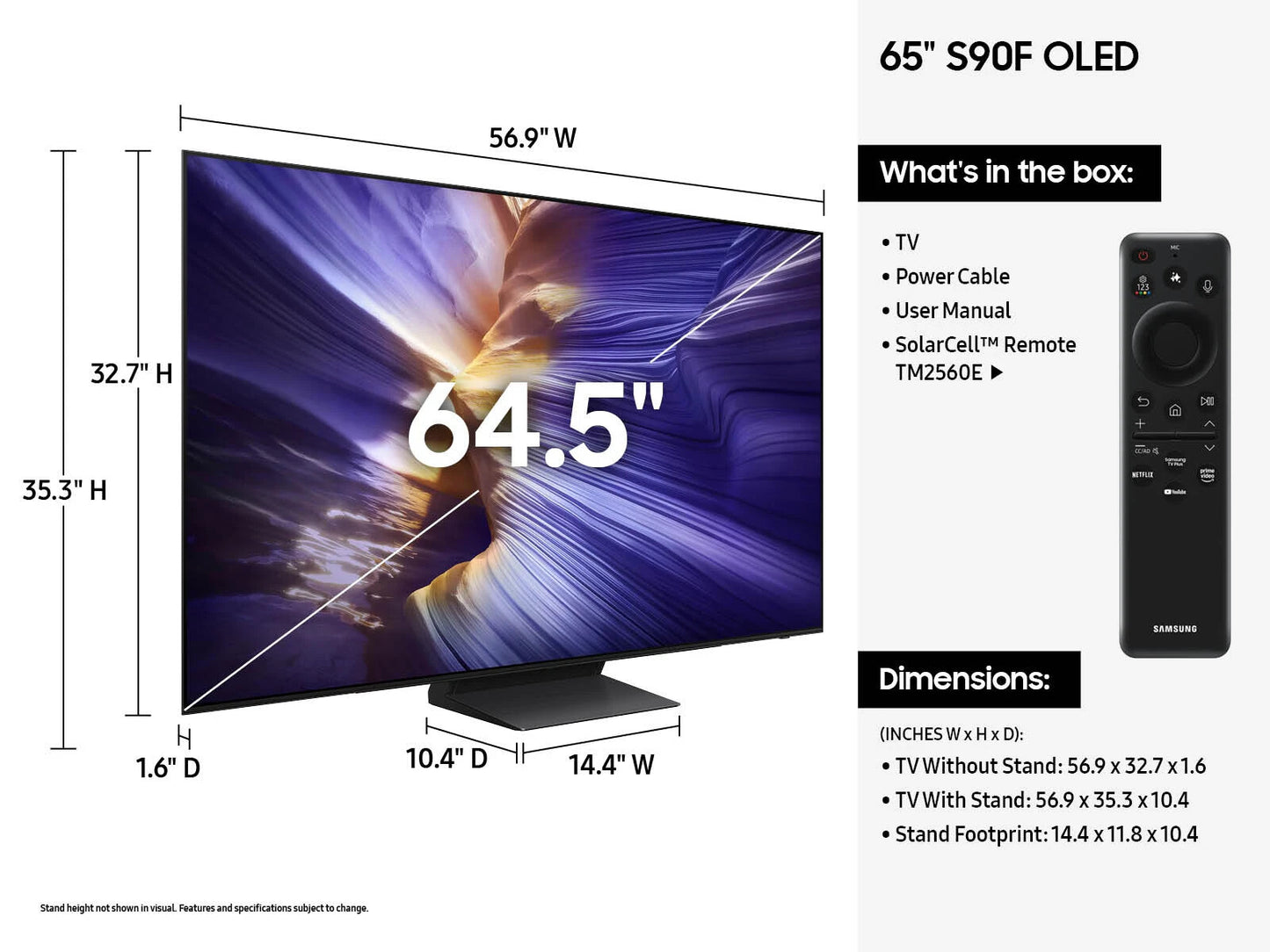 Samsung QN65S90FA 65" OLED S90F 4K UHD Smart TV with Vision AI - 2025 QN65S90FAFXZA