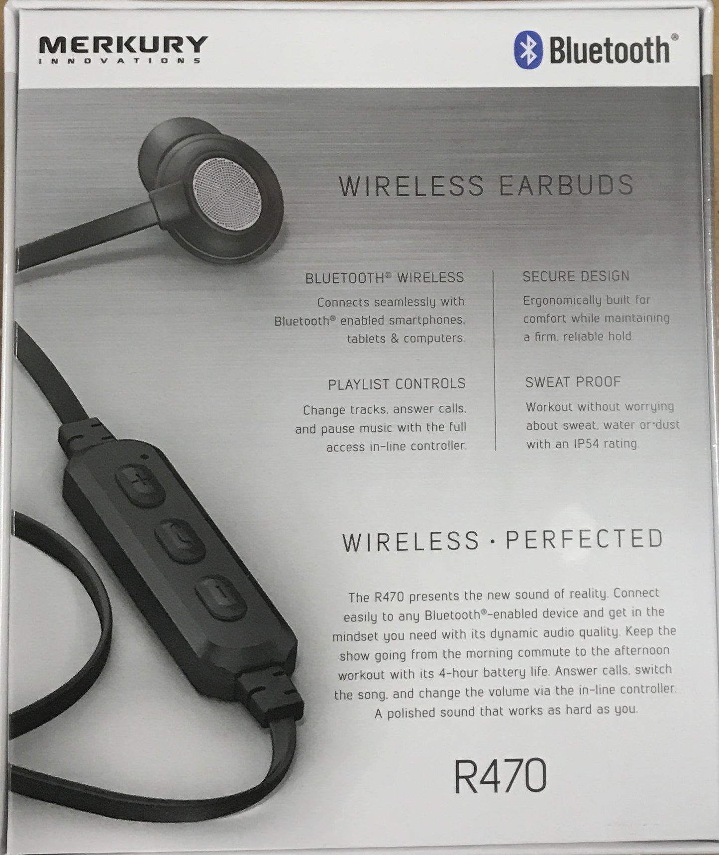 Merkury Innovations MI-E037B-976 Bluetooth 4 Hour Long Battery Wireless Earbuds Steel