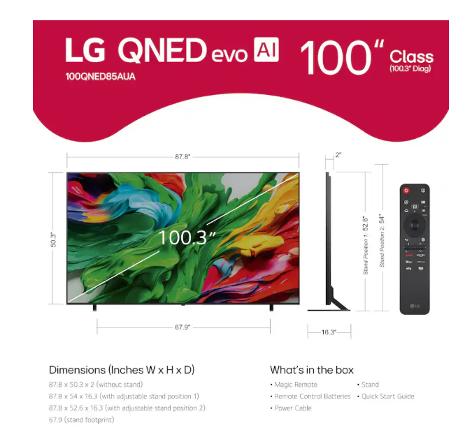 LG 100QNED85AUA 100" 4K EVO QNED TV with AI Power - 2025 Model