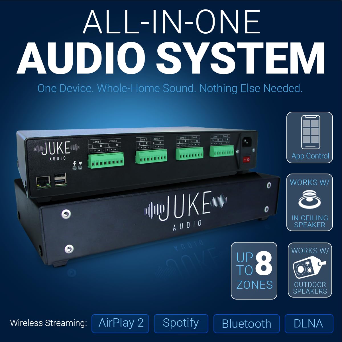 Juke-8 - 8 Zone Multi-Room Amplifier with AirPlay 2 and Bluetooth Audio