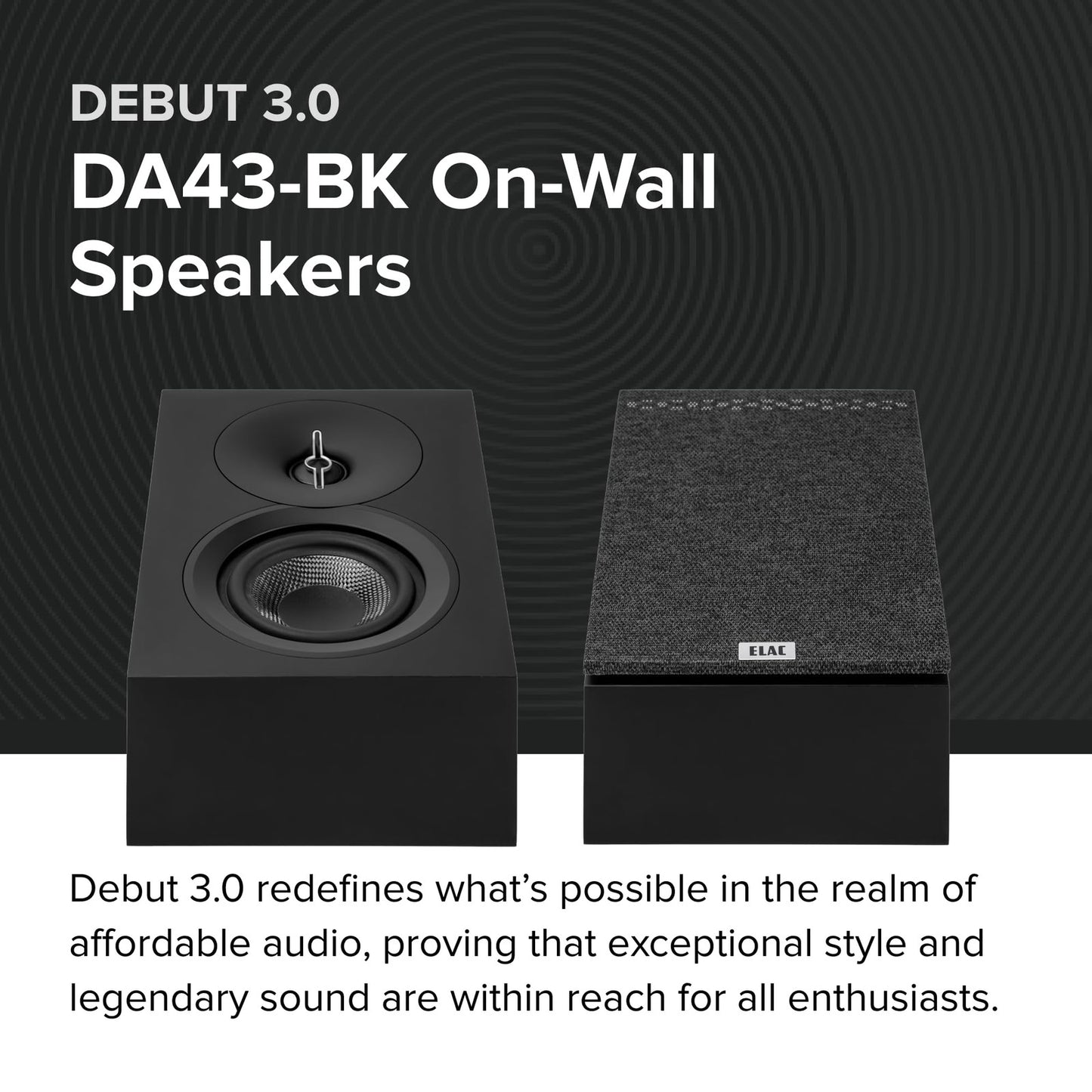 ELAC Debut 3.0 DA43-BK Atmos Speakers, On-Wall Black Ash, Premium Sound (Each))
