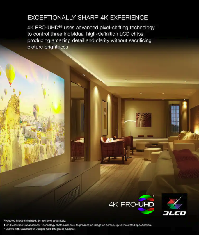 Epson QS100 4K PRO-UHD HDR 4500 Lumen 3LCD Ultra Short Throw Laser Projector