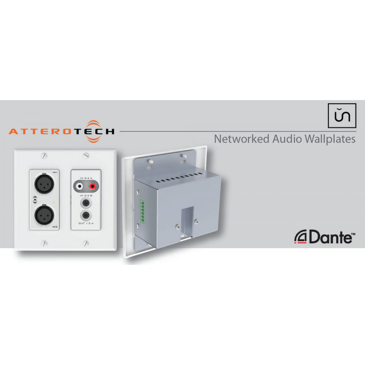 QSC UND6IO-TD Attero Tech unD6IO Dante Networked 4x2 Audio Wall Plate 2-Gang