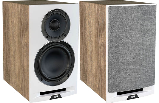 Elac UBR62-W 6-1/2” Uni-Fi Reference Bookshelf Speakers - White  with Oak (Pair)