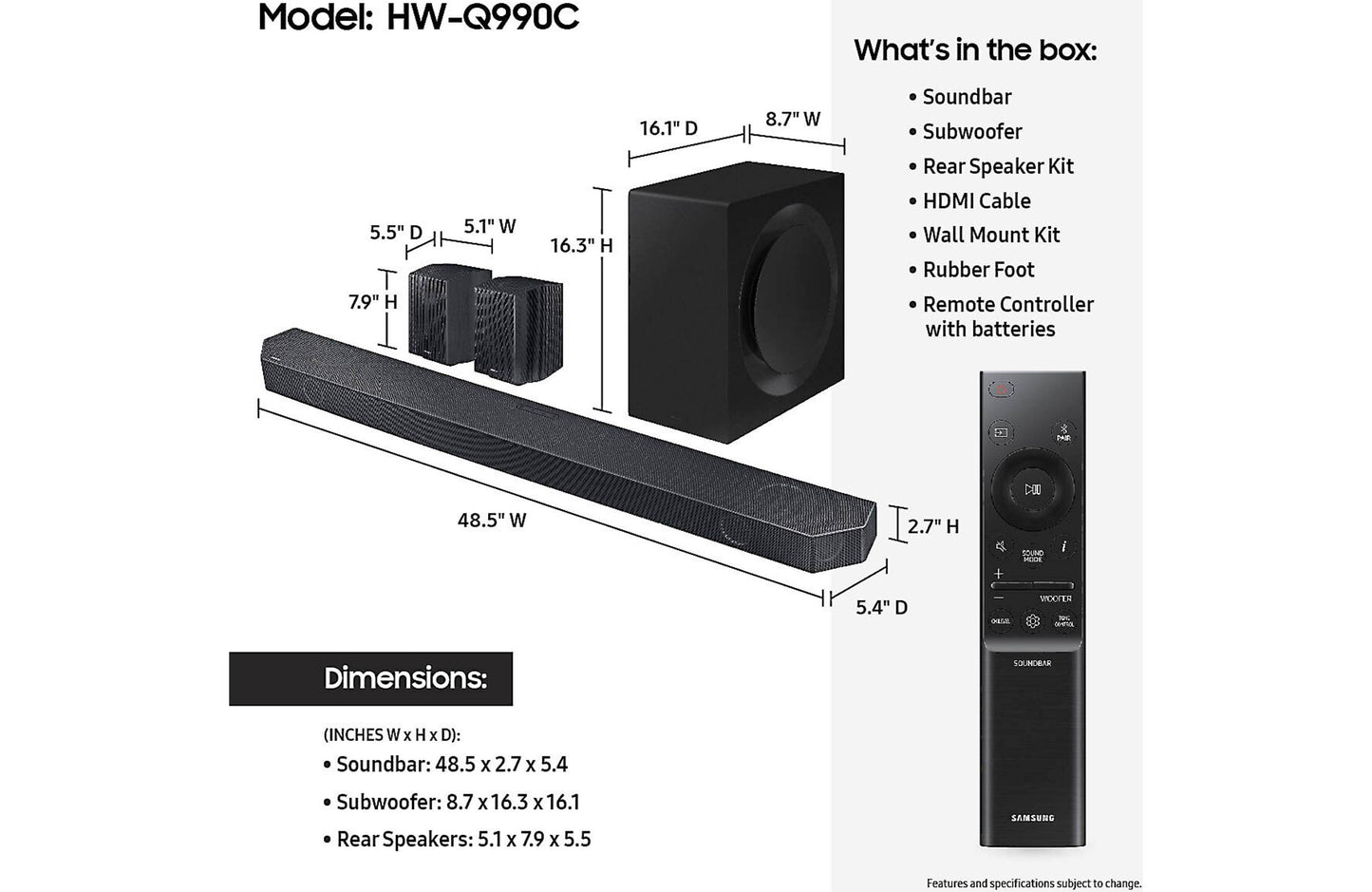 Samsung HW-Q990C Powered 11.1.4-Channel Soundbar System with Wi-Fi 2023 HW-Q990C/ZA